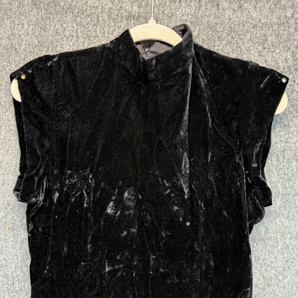 Crushed Velvet Dress Womens Small Medium Black Mock Neck Stretch LBD y2k - Picture 4 of 12